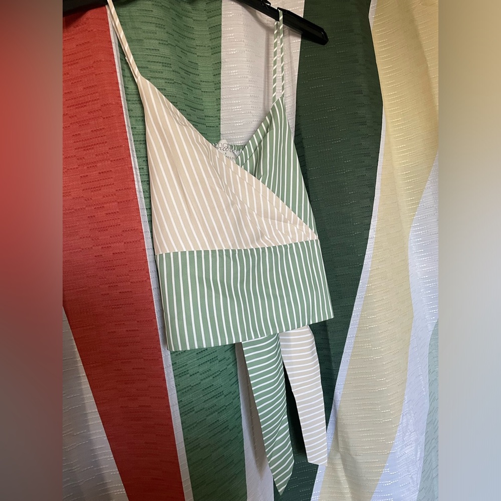 Striped spaghetti strap wrap blouse
